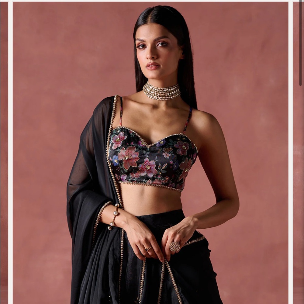 Chic Black Floral Lehenga Skirt Set